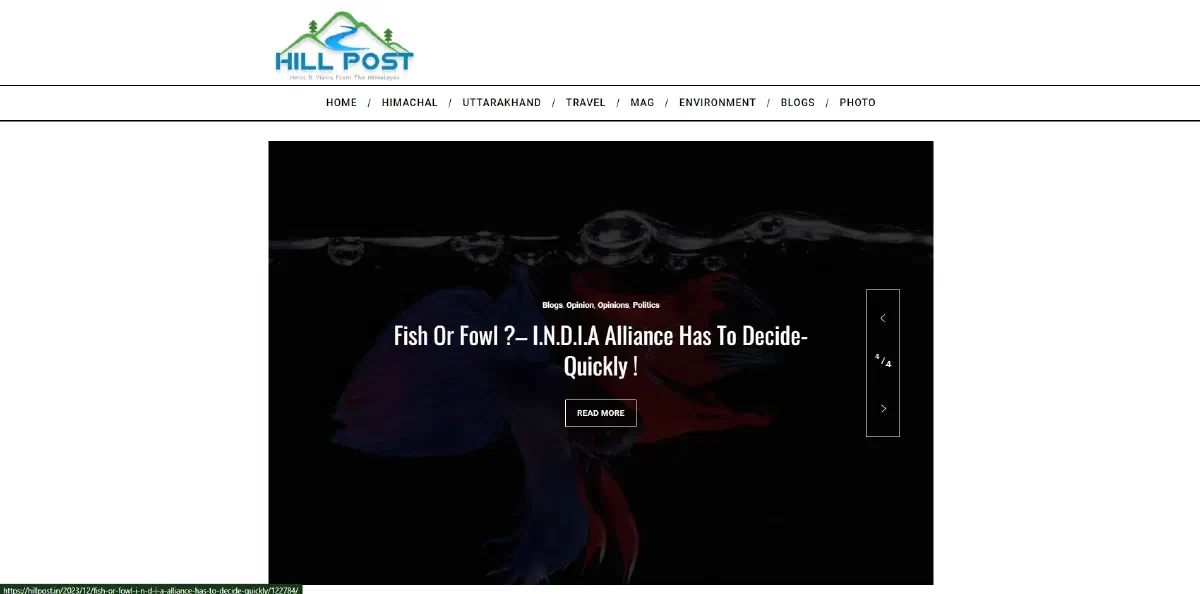 Hill Post news homepage, showing the lead story above the category navigation