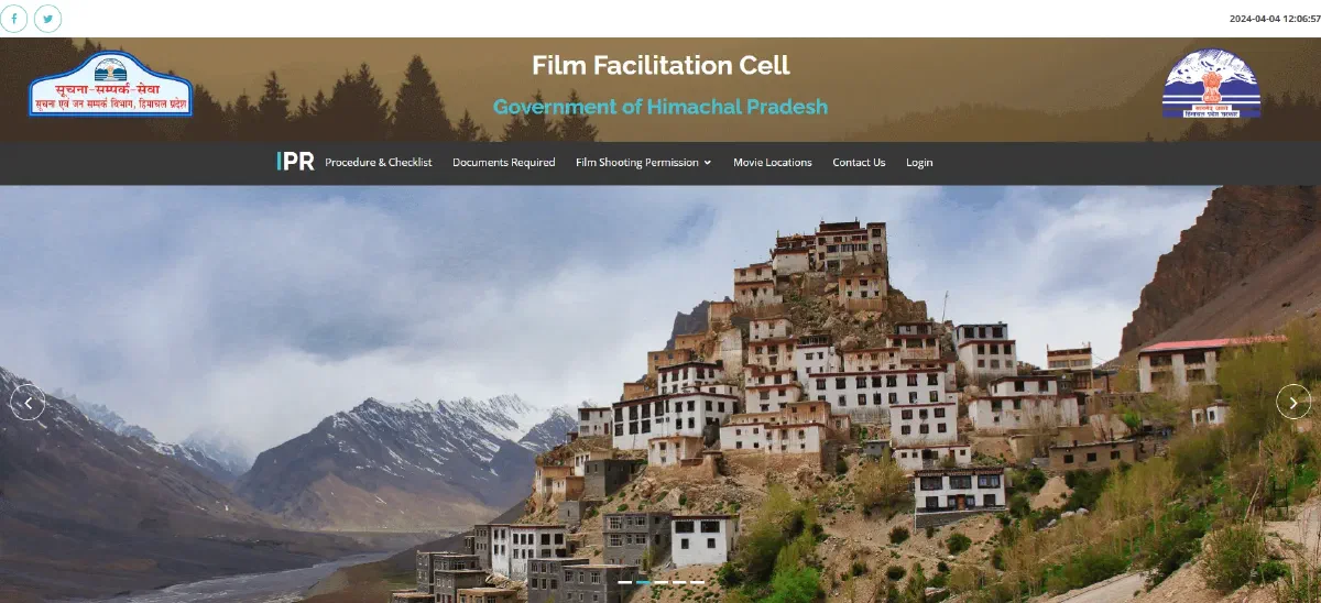 Himachal Pradesh film shooting permission portal homepage